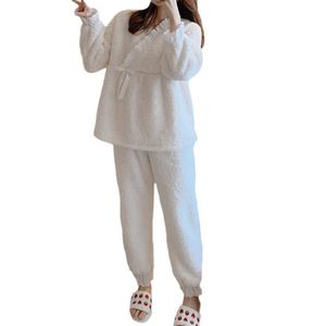 Pyjama Femme Hiver en Coton à Pois Ensemble de Pyjama Chaud 2 pièces Haut et Bas à Manches Longues Pyjama Élégant et Super Confortable
