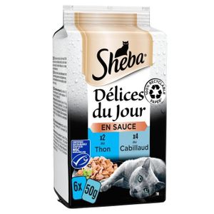 BOITES - PATÉES LOT DE 2 - SHEBA - Délices du Jour en sauce Thon Cabillaud Pâtée pour chat - boite de 6 sachets de 50 g