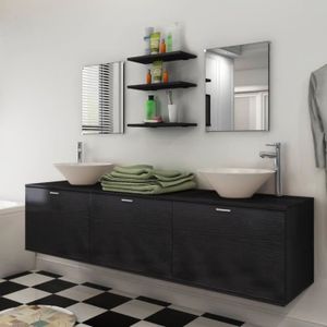 SALLE DE BAIN COMPLETE Ensemble meuble de salle de bain avec vasques et miroirs - Noir - 180 x 45 x 45 cm