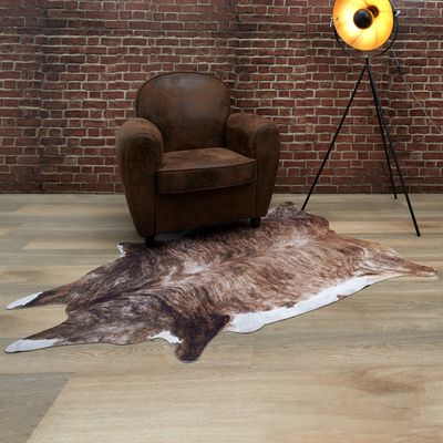 Tapis En Fausse Fourrure Simili Cuir Vachette, Noir, 150x200 Cm, Poils Courts 7mm, Antidérapant, Pour Salon