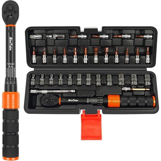 Clé Dynamométrique 1/4" 2-24Nm AivaToba - Kit 33 Pièces Pour Vélo Moto Avec 72 Dents