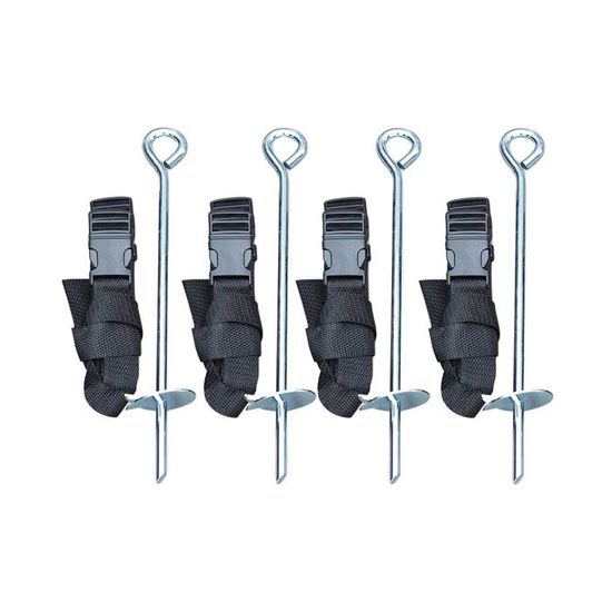 Kit Ancrage Sol 4 Pièces Pour Trampoline Et Balançoires - Chevilles Spiralées Acier Avec Sangles | Fixation Sécurité Extérieur
