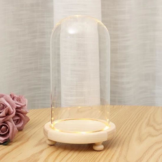 PH PandaHall Dôme de Présentation en Verre Transparent pour Montre de Poche avec Crochet Vitrine Décorative avec Base en Bois pour Fête des Pères Décor Montres Plantes Médailles Collection 10.8x10.5cm