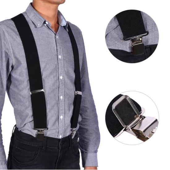 Bretelles Élastiques Réglables Pour Homme WannGe 2,5 Cm - Style Y En Cuir Avec Clips Métalliques Solides