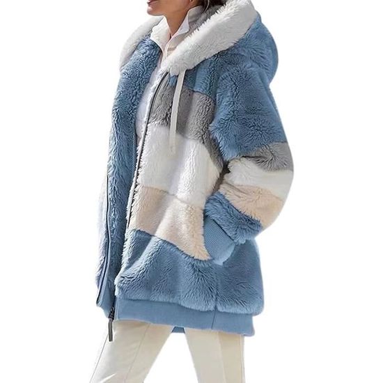 Yusongirl Cardigan Pelucheux à Capuche En Polaire Pour Femme - Veste D'hiver Chaude à Capuche