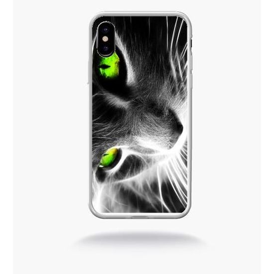 Coque Smartphone Chat Noir Et Blanc Yeux Vert Compatible Avec Apple Iphone X Plastique Bord Transparent Cdiscount Telephonie