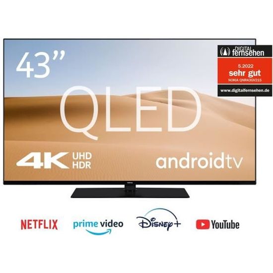 Téléviseur Smart TV NOKIA 43" 4K UHD QLED, 108cm, 3XHDMI et 2XUSB, WIFI, Bluetooth, Dolby, Android TV, Netflix, Apple TV, Chromecast