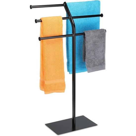 WENKO Porte Serviette sur pied RAVINA, Sèche Serviettes Salle de Bain 2 Barres en Acier Inox et