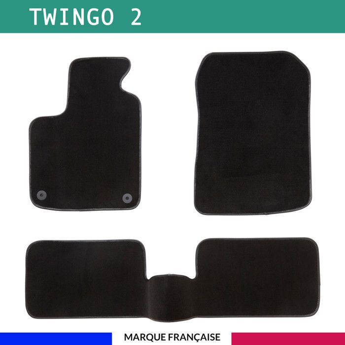Tapis de voiture - Sur Mesure pour TWINGO 2 (2007 - 2014) - 3 pièces - Tapis de sol antidérapant pour automobile