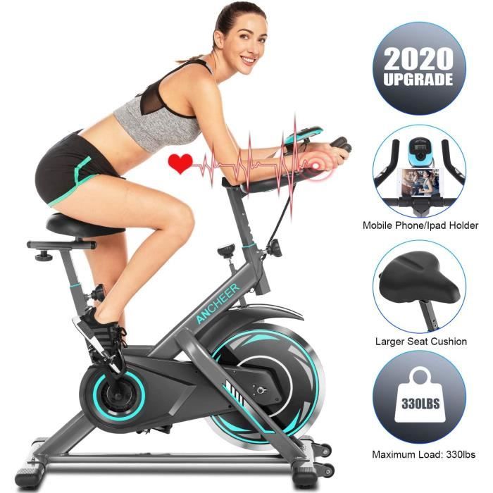 Vélo d'Appartement avec Écran LCD/Résistance Réglable/Poignée d'Impulsion, Vélo Biking Charge Max150KG Volant d'inertie 13KG