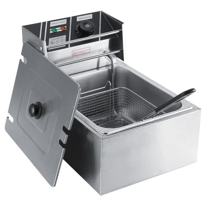 SOULONG 6L Friteuse Électrique Cuve Amovible avec Contrôleur de Température 220-240V Friteuse Professionnelle en Acier inoxydable