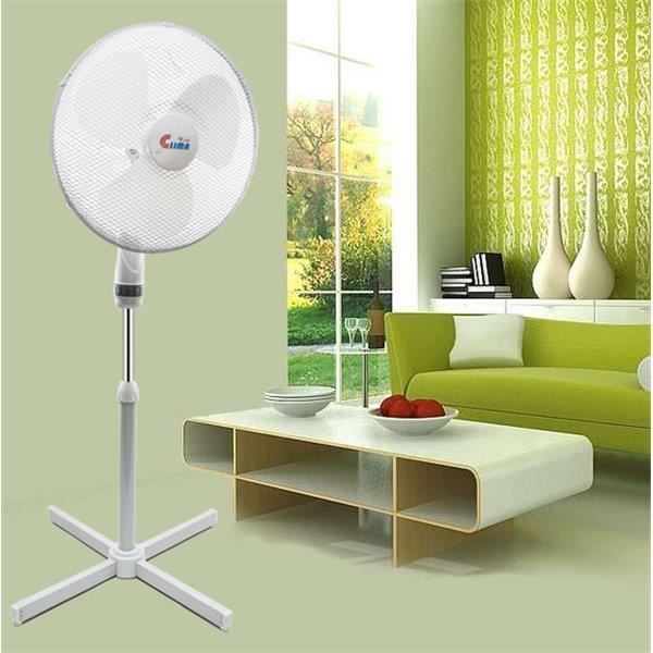 Ventilateur sur pied oscillant telescopique 50 W Blanc 3 vitesses diam 40 cm