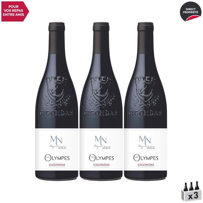 Gigondas Les Olympes Rouge 2018 - Lot de 3x75cl - Myriam Nicolas - Vin AOC Rouge de la Vallée du Rhône - Cépages Grenache, Mourvèdre