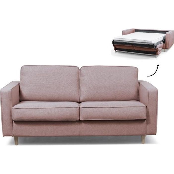 Canapé Convertible Express 3 places BULLE en Tissu Rose - Matelas 140x200x13 cm