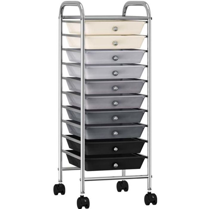 Chariot de rangement mobile à 10 tiroirs - Meuble de rangement à roulettes - Desserte Billot Ombre Plastique