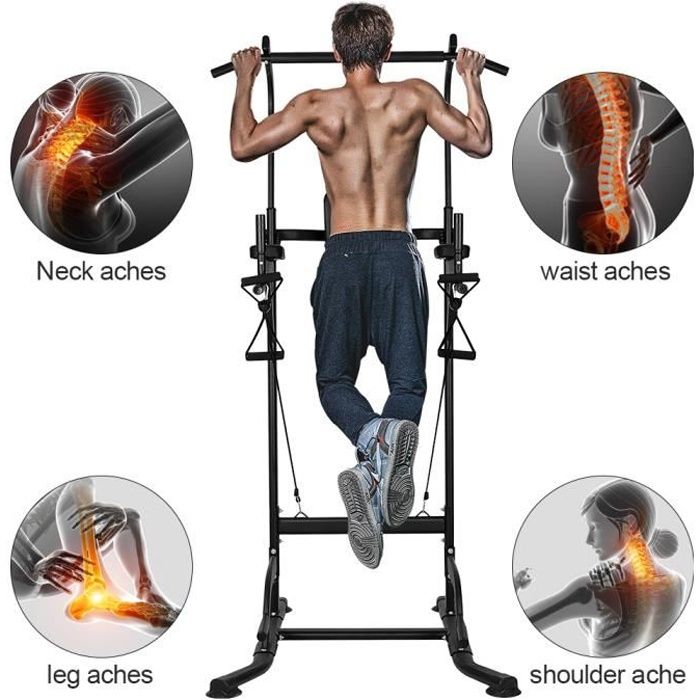 Chaise Romaine Musculation Ajustable Dips Power Tower Barre de Traction à Domicile- HOME FITNESS CODE- Charge 150 KG