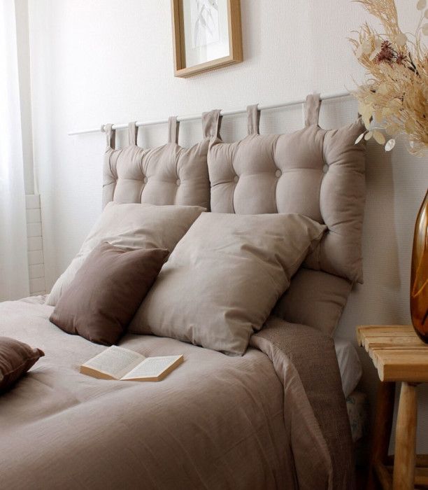 Coussin Tête de Lit en Coton et Pattes Boutonnées Naturel 70 x 45 cm
