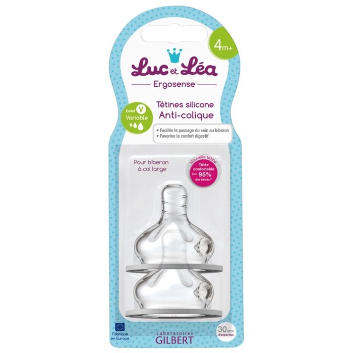 Luc et Léa Tétines Silicone Anti-Colique 4m+ Débit Variable Lot de 2