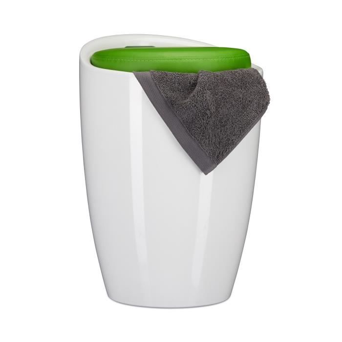 Relaxdays Tabouret de Salle de Bain Pouf d’appoint Rangement Couvercle Amovible Panier à Linge Rond Bicolore, Vert