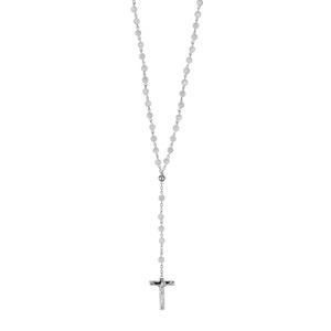Chapelet 66 cm Croix Perles Nacre Blanche Acier