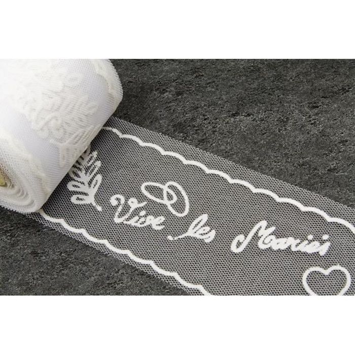 RL316 - 1 Ruban tulle mariage blanc pour décoration voiture 10m