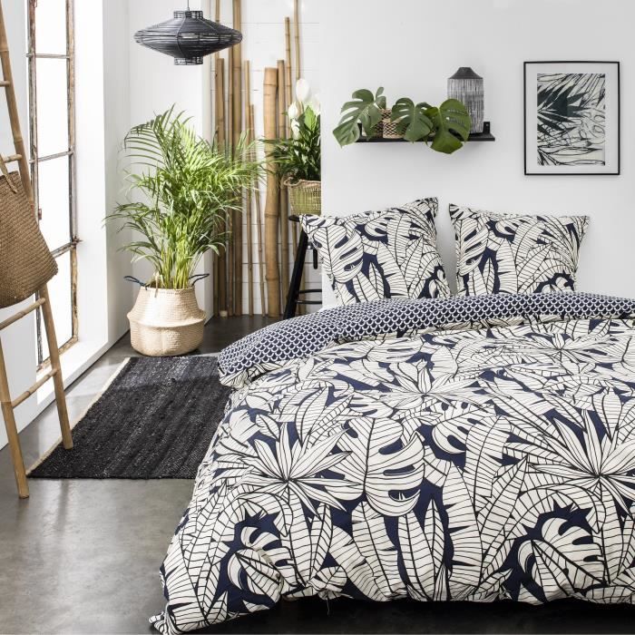 TODAY Parure de couette Sunshine #2.1 - 100% Coton - 220 x 240 cm - Bleu et ivoire TODAY