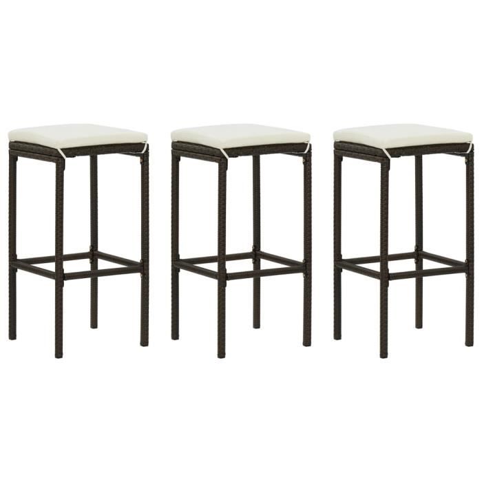 Tabourets de bar avec coussins 3 pcs Marron Résine tressée HB017