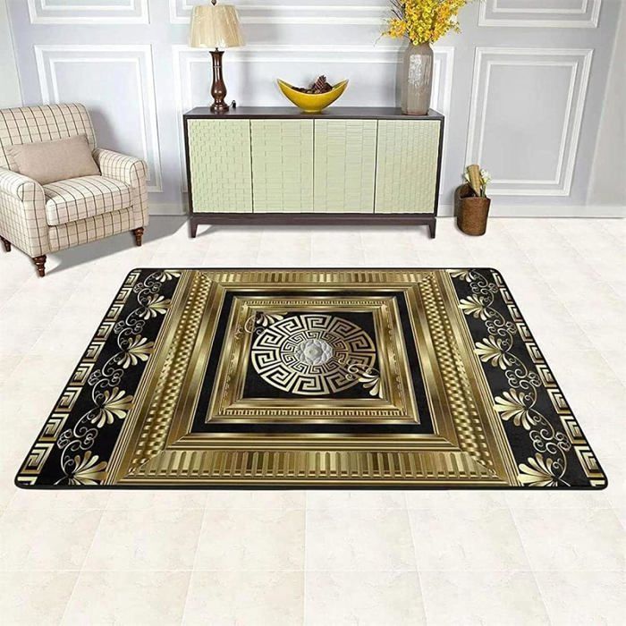 Lot 4 Tapis Gitans Lavables Romains - Design Grec, Marron - 80x130cm (x3) Et 50x70cm (x1) - Neuf