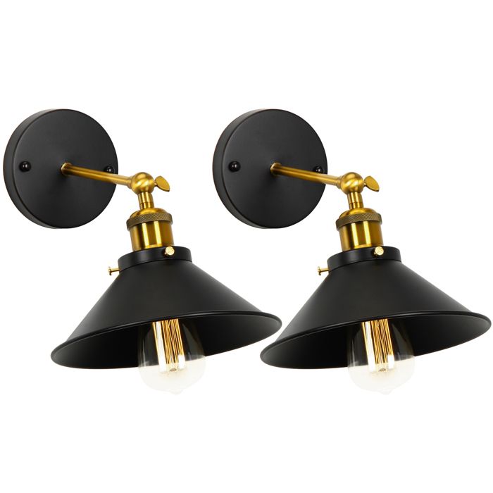 WOTTES Lot de 2 Applique Murale Industrielle Lampe de Plafond de Style Métal Rétro avec Rotation à 180 Degrés - Ø22cm Noir