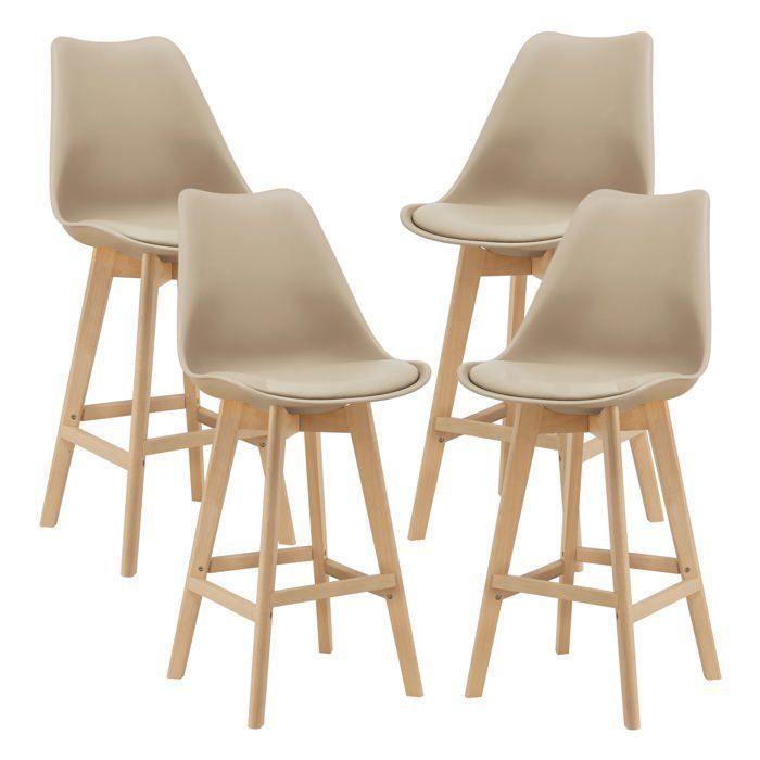 Tabourets de bar - Lot de 4 - Hêtre - Plastique - Beige - 105 x 48 x 58 cm Tabourets de bar - Lot de 4 - Hêtre - Plastique - Beige - 105 x 48 x 58 cm