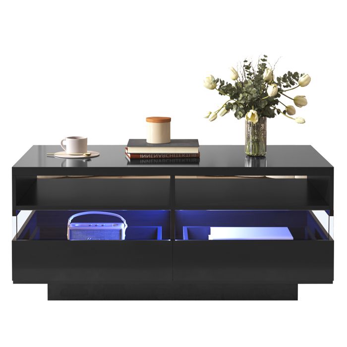 TABLE BASSE Haute Brillance Noir Meubles De Salon 109 X 54 X 31 CM