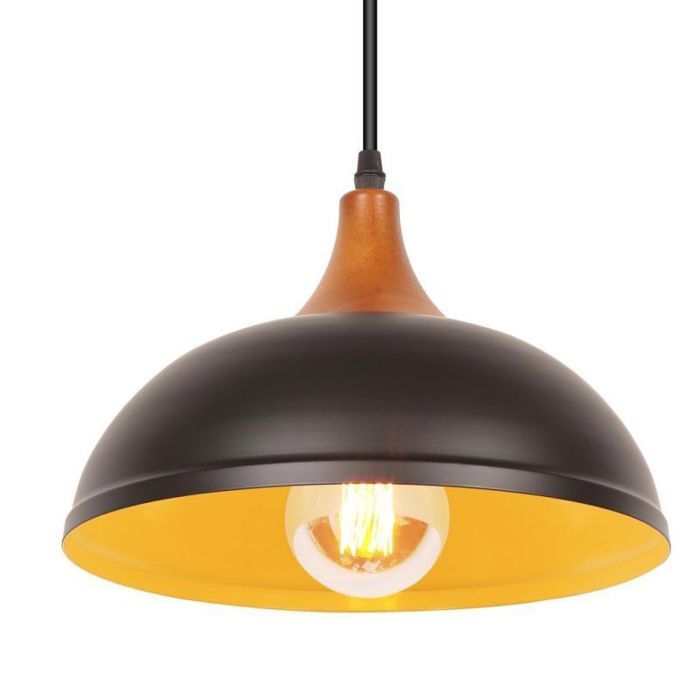 WOTTES Lustre Suspension Rétro Luminaire Moderne Style Goutte Chapeau E27 Métal et bois Lampe pour Cuisine Ø 28*18CM (Noir 1pcs)