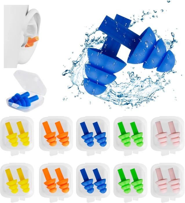 Lot De 10 Paires De Bouchons D'oreilles En Silicone Souple – Réutilisables, Pour Dormir, Nager, étudier – Bleu