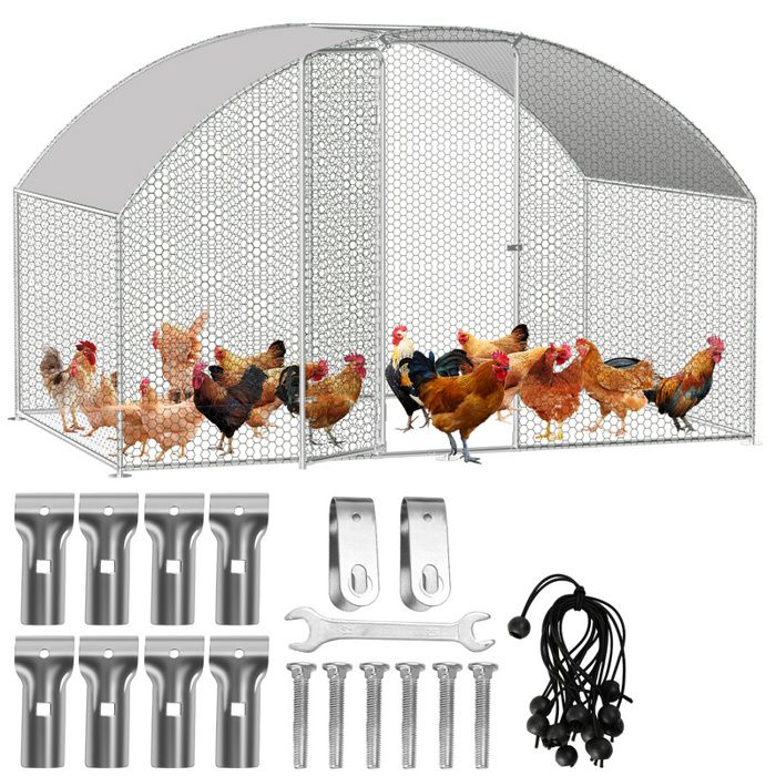 Comparer les prix de Eulenke Enclos poulailler dôme grand perchoir Porte avec serrure 3x2x2 m Structure en acier stable avec couverture POULAILLER