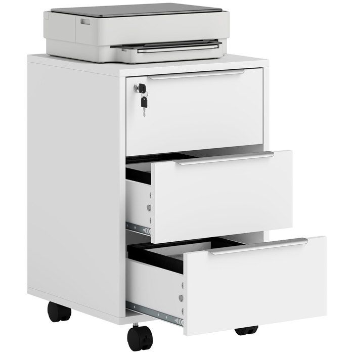Caisson de bureau - HOMCOM - avec 3 tiroirs et serrure pour dossiers en bois - 40 x 40 x 635 cm - blanc