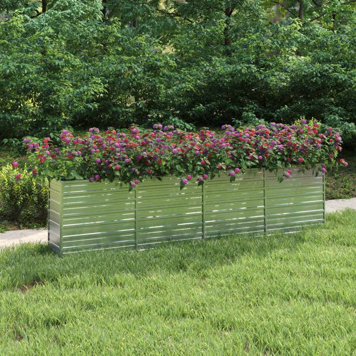 Cache-pots plantes fleurs/ Lit surélevé de jardin - OVONNI - 320x40x77 cm - acier galvanisé Argenté Economique71576168