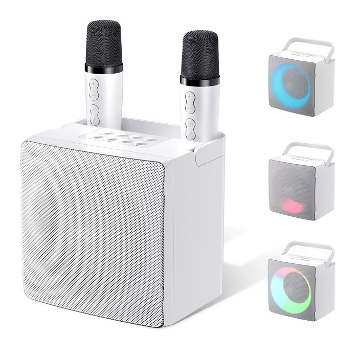 Karaoké Pour Enfants – 2 Micros Sans Fil, Boîtier Bluetooth, 5 Effets Vocaux, Lumières LED – Portable – Cadeau Pour Fêtes Et Famille