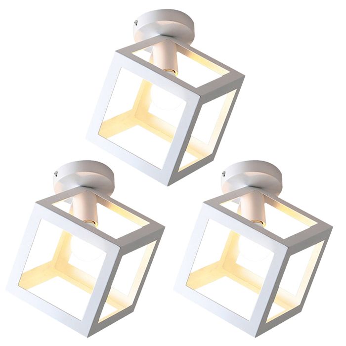 SNOGOLD 3PCS Plafonnier E27 Luminaire Moderne Lustre Abat-jour Ø16cm Forme de Cube Blanc en Métal Éclairage pour Chambre Salon