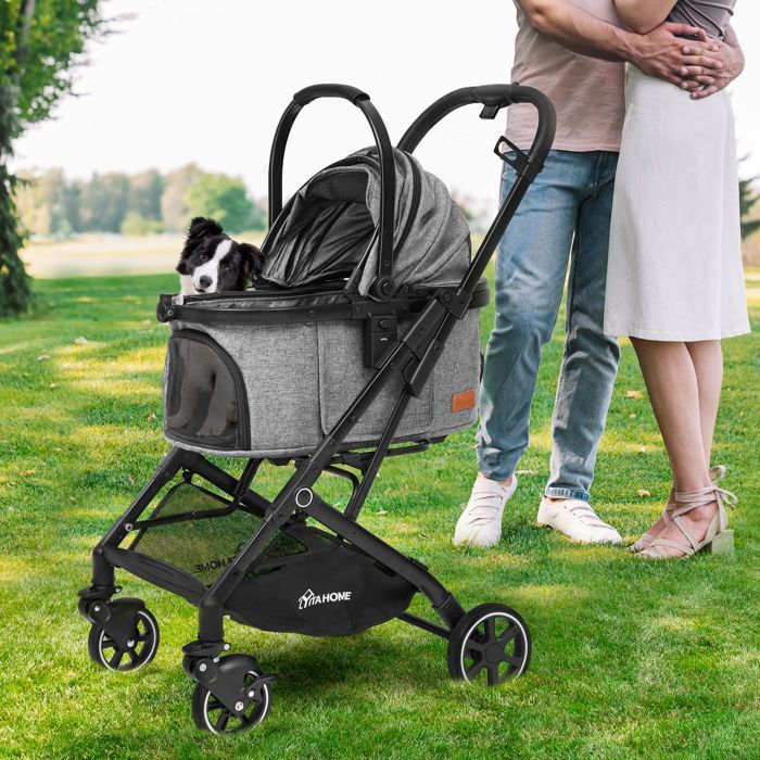 Meilleurs prix pour YITAHOME Poussette Chien pour Chien Chat - 15.9kg - avec Panier de Rangement - 4 Roues - Pliable Portable - Gris