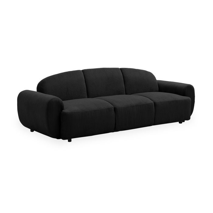 MENZZO Canapé 3 places convertible dossier et accoudoirs arrondis Oliver Velours côtelé Noir -Canapé : L234 x P88 x H75 cm MENZZO Canapé 3 places convertible dossier et accoudoirs arrondis Oliver Velours côtelé Noir -Canapé : L234 x P88 x H75 cm