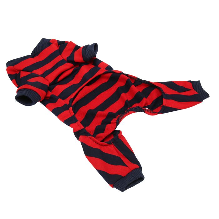 Comparer les prix de SURENHAP Pyjamas pour chien rayé Pajamas de chien rayé 4 LEGGED LEGLED LEGHED SOFT AFFFORFT COSTE BLUE BLEU RED animalerie jupe
