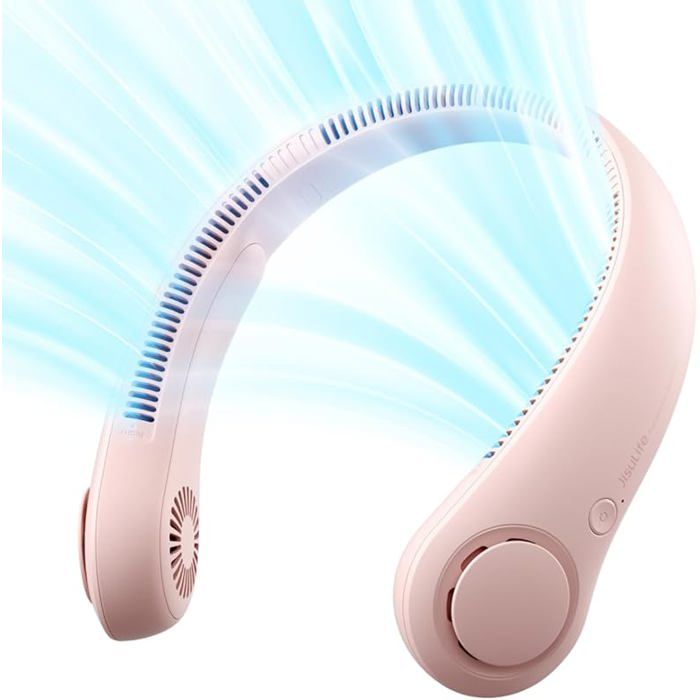JISULIFE Portable Neck Fan Hands-Free Bladeless 5 Speeds 4000 mAh Battery Operated Wearable Personal Fan Twistable Pink VENTILATEUR - Jade Dragon