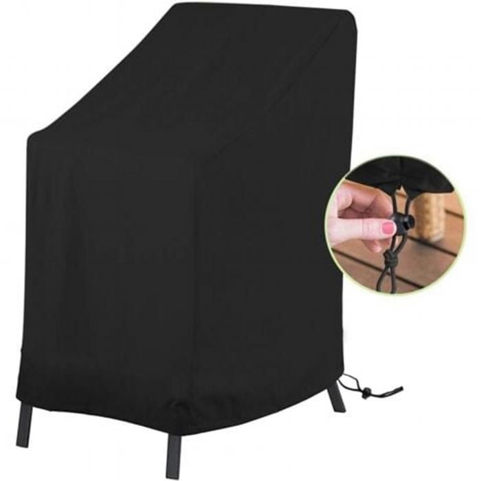 Housse de protection imperméable pour chaise de jardin empilable avec cordon de serrage intégré 210D Oxford Noir 65 x 65 x 80/120 cm