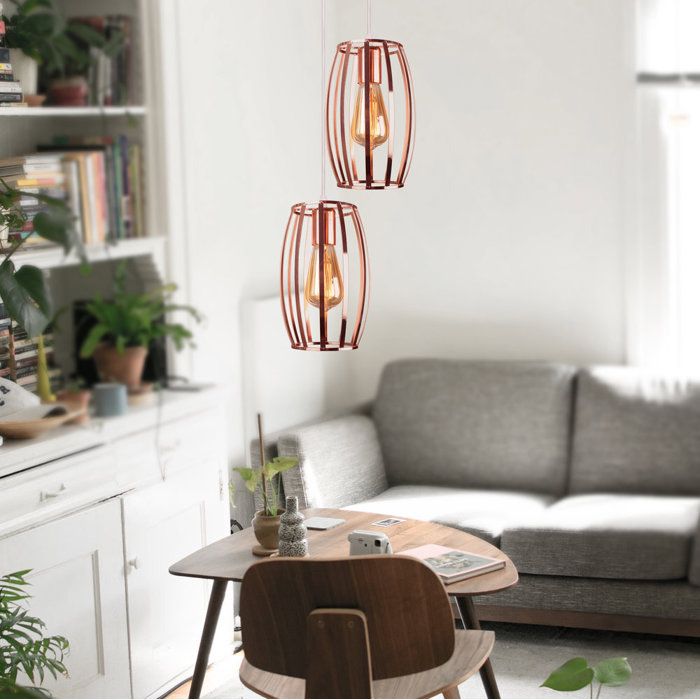 Lustre suspension - SMOTOP - Or rose - 2x E27 - Cage vintage Ø15x24 cm