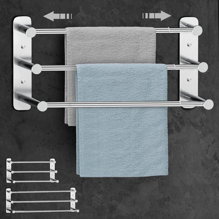 Porte-Serviette Salle de Bain Extensible 37-70cm - 2 Méthodes dInstallation (Avec/Sans Percer) - Acier Inoxydable Robuste
