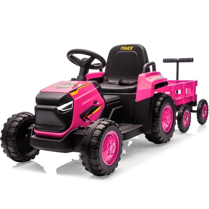 12V Tracteur Électrique Enfants - Pelle & Remorque Amovible 6 Pneus & LED & Klaxon Télécommande 2 4G ROSR