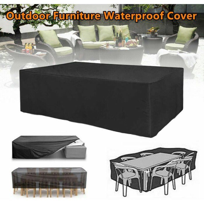Housse salon jardin 160x130x90cm table rectangulaire protection meubles toile imperméable anti-UV table extérieur Oxford