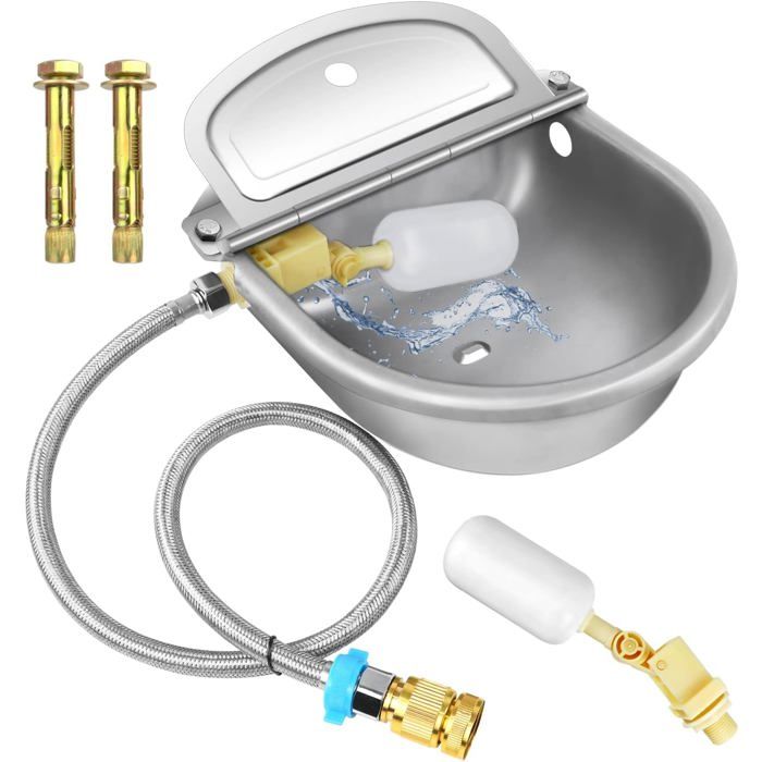 Abreuvoir automatique pour animaux avec flotteur kit en acier inoxydable 304 comprenant un abreuvoir un tuyau 2 vannes