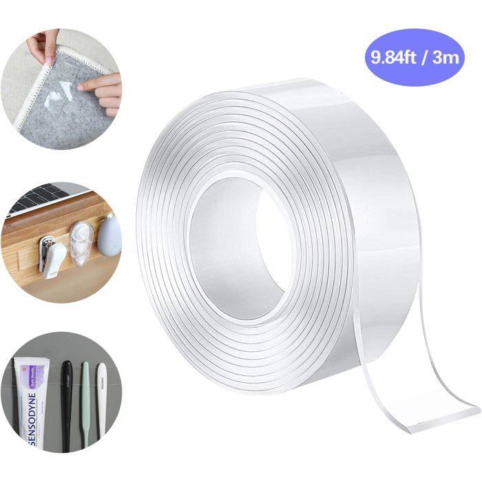 Ruban Adhesif Double Face 3M Nano Tape – Transparent Sans Trace Extra Fort Haute Température Etanche Ni Clous ni Vis Ruban Adhesif Double Face 3M Nano Tape – Transparent Sans Trace Extra Fort Haute Température Etanche Ni Clous ni Vis