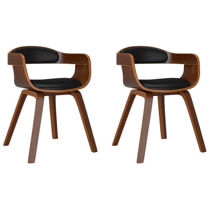 NEUF 2026 CHIC Chaises à manger SWEETY pour cuisine Set de 2 noir bois courbé et similicuir 49x51x70 cm CCC304
